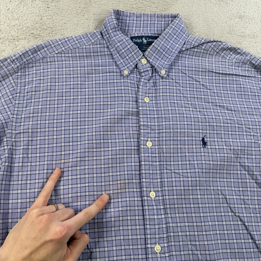 Polo Ralph Lauren Shirt Mens Large Blue Plaid Black Button Down Pony Cotton - Picture 3 of 8